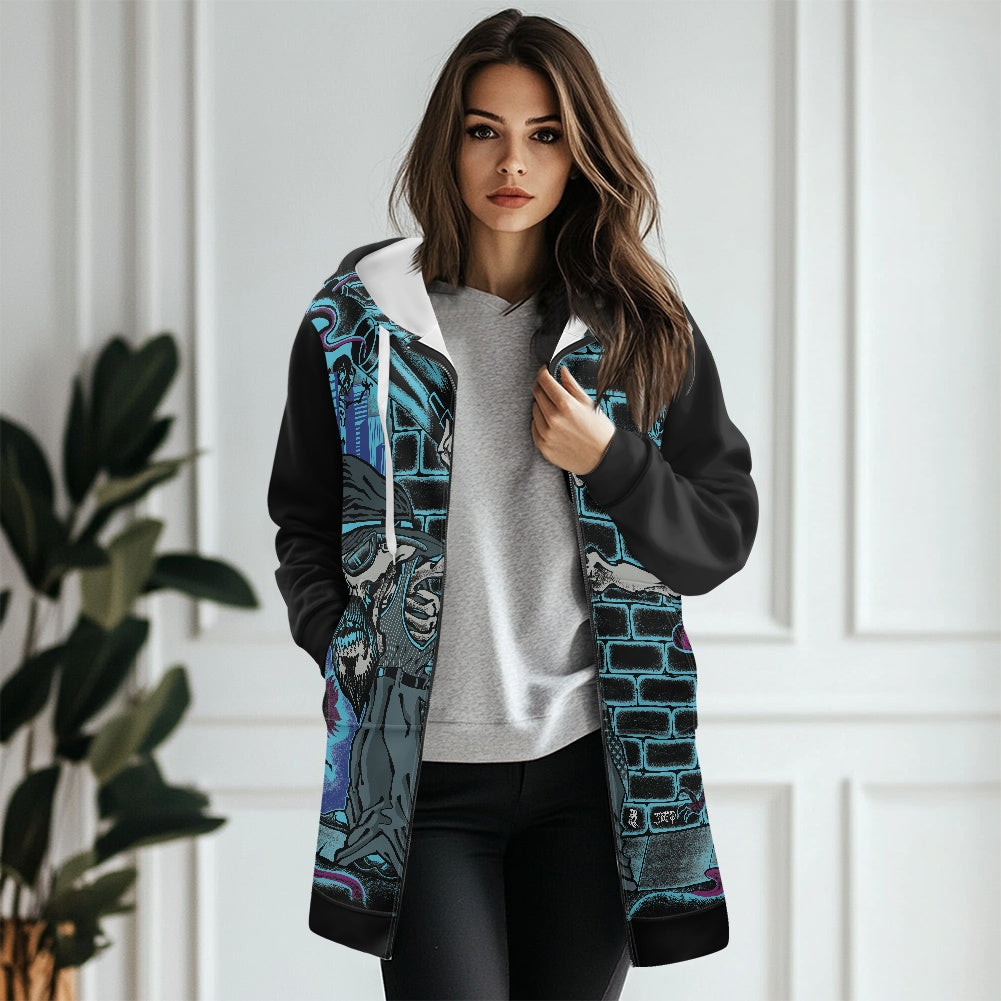 The Last Cholo Women's mid-length hooded sweatshirt cardigan