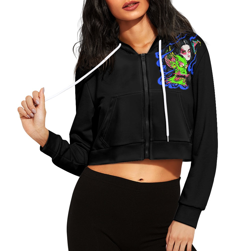 Dragon Lady Women's long sleeve short hooded sweatshirt