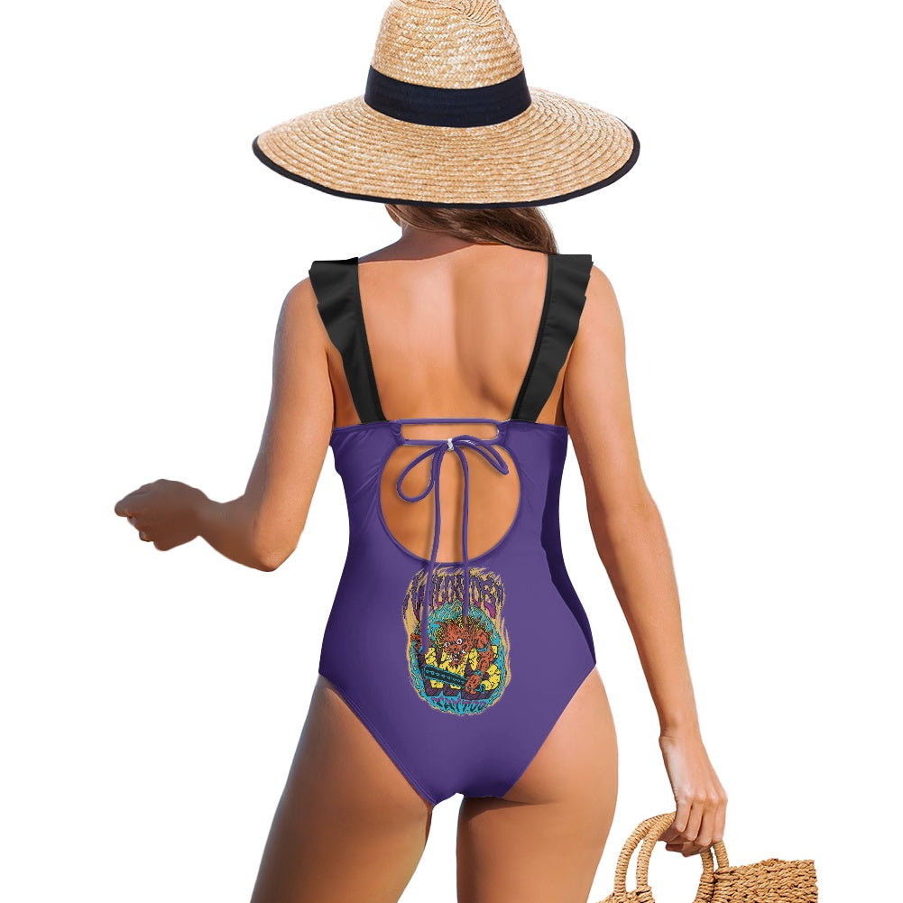 ONI Women's Ruffled Lace Up One-Piece Swimsuit