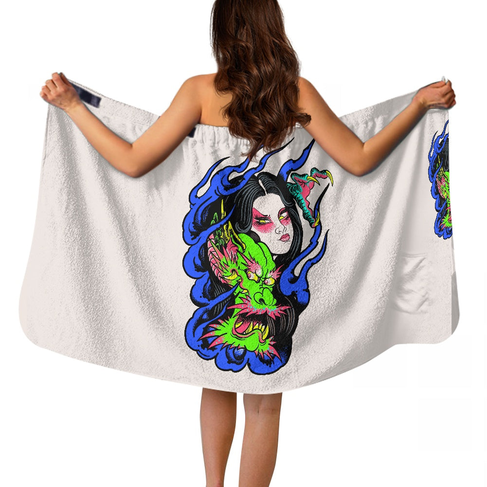 Dragon Lady Women's Velcro Bath Towel with Pocket