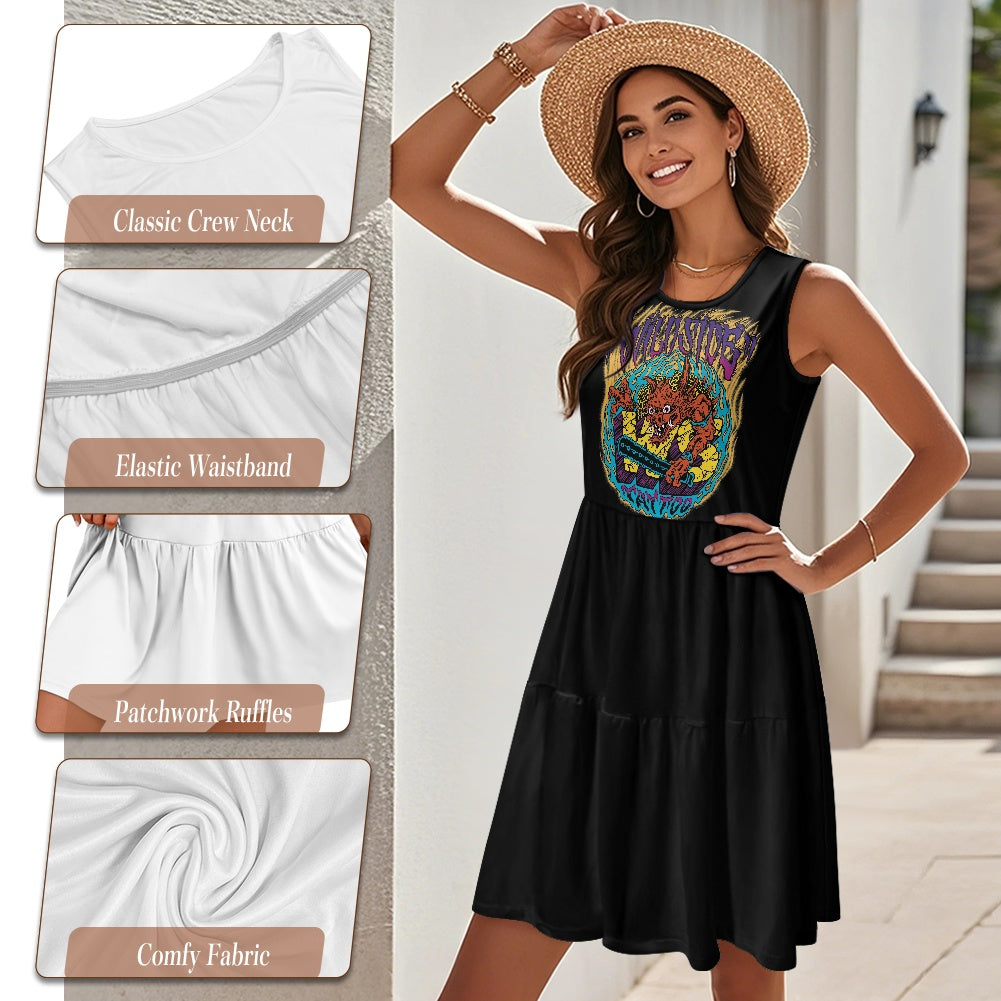 ONI Women's sleeveless round neck patchwork skirt